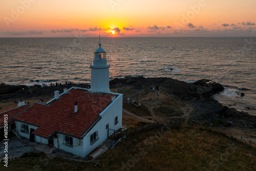 Fototapeta Naklejka Na Ścianę i Meble -  Inceburun Lighthouse in Sinop. Turkey. Inceburun is the northernmost point of the Turkey. Aerial shooting with drone.