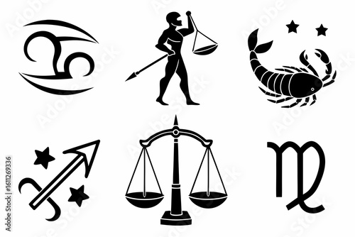 Collection of Zodiac Symbols and Astrology Icons.