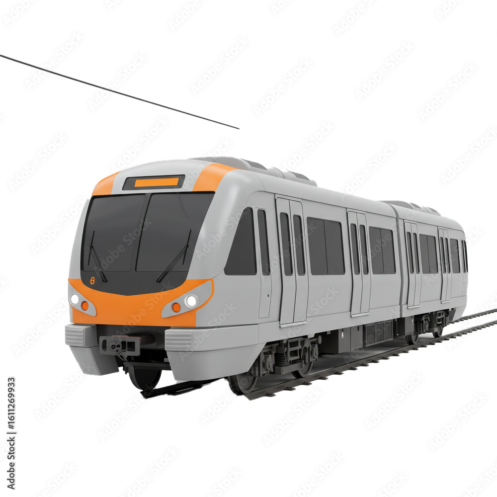 Naklejka premium A modern electric train glides along its tracks showcasing contemporary transportation technology for urban environments.