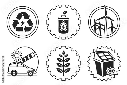 Ecofriendly energy and sustainability icons collection.
