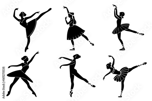 Elegant Black Silhouettes of Ballet Dancers in Motion.