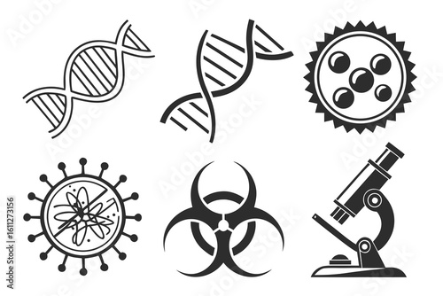 Scientific Icons DNA Virus Biohazard Microscope.