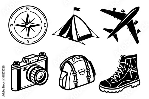 Travel and Adventure Gear Icons Collection.