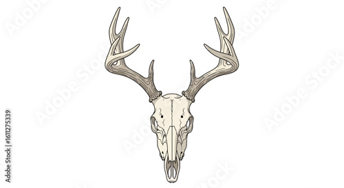Realistic Vector Illustration of a Deer Skull and Antlers on White Background