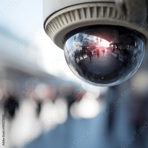 Surveillance Camera Reflecting Crowd in Urban Environment