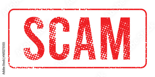 Scam alert vector sign in grunge red stamp style for fraud detection and warning messages