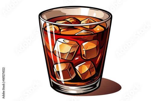 vector of A glass of coke with isolated ice cubes on a light or white background...