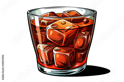 vector of A glass of coke with isolated ice cubes on a light or white background...