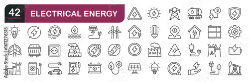 Set of line icons related to electrical, energy, power. Outline icons collection. Editable stroke.
