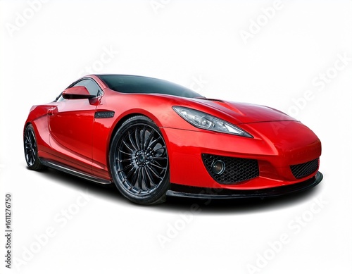 a bright red sports car on a white background