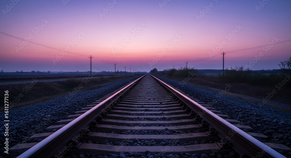 © Rastika - Tranquil twilight over the railway tracks, evoking journeys and serenity © Rastika - Tranquil twilight over the railway tracks, evoking journeys and serenity
