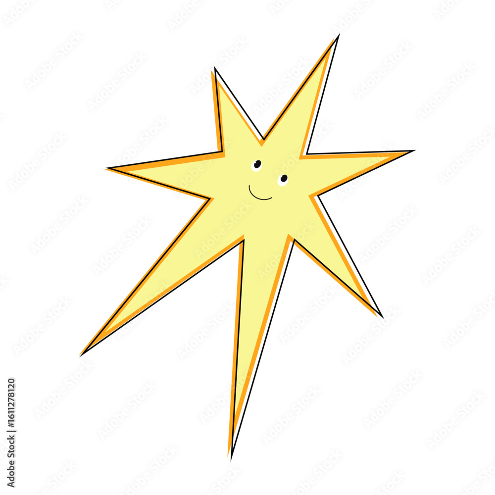 Obraz premium A cartoon star with a smile on its face. The star is yellow and has a pointy shape.