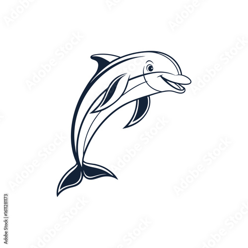 Happy dolphin jumping out of water illustration