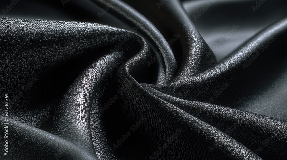 Fototapeta premium A 4K photo of black fabric silk folds texture background.