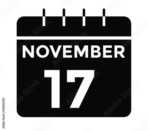 17 November, calendar date icon. 17 November Calendar Date for Deadlines or Appointment. Day, month. vector illustration.
