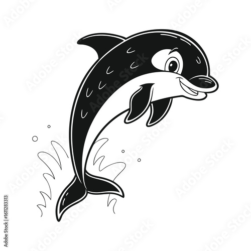 Cute cartoon killer whale orca jumping out of water