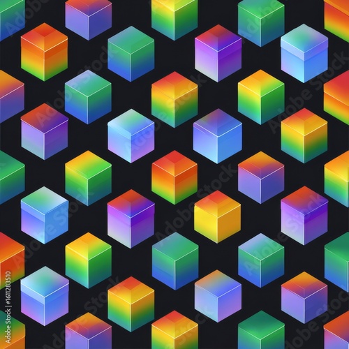 Vibrant Geometric Pattern of Colorful Cubes on Dark Background