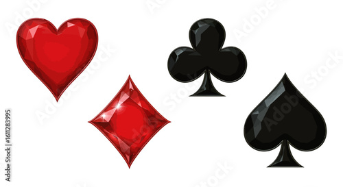 Gemstone playing card suits heart diamond club and spade. Casino game concept.