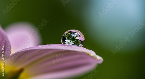 Water Droplet on Flower Petal Refracting Daisies