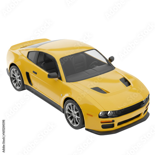 A gleaming yellow sports car, designed for speed and style, stands ready for the open road.