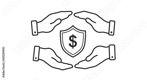 Hands holding shield with dollar sign in outline style  