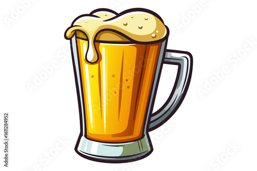 vector of A glass of cold light beer with rosh foam isolated on white background.