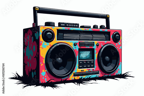Retro Boombox with Colorful Graffiti Design