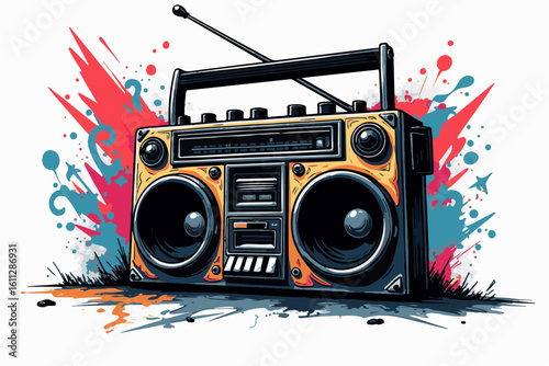 Retro Boombox with Colorful Graffiti Design