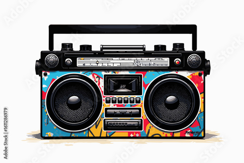 Retro Boombox with Colorful Graffiti Design