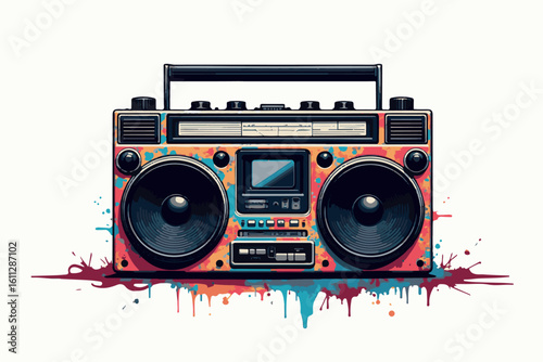 Retro Boombox with Colorful Graffiti Design