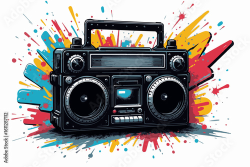 Retro Boombox with Colorful Graffiti Design