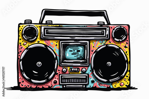 Retro Boombox with Colorful Graffiti Design