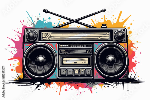 Retro Boombox with Colorful Graffiti Design