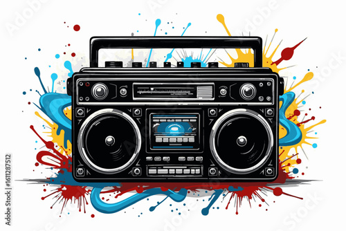 Retro Boombox with Colorful Graffiti Design