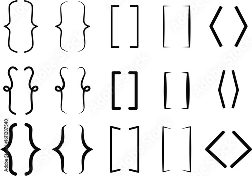 Bracket, braces, parenthes vector set. Braces or text brackets icon collection. Curly brace set. Vector illustration