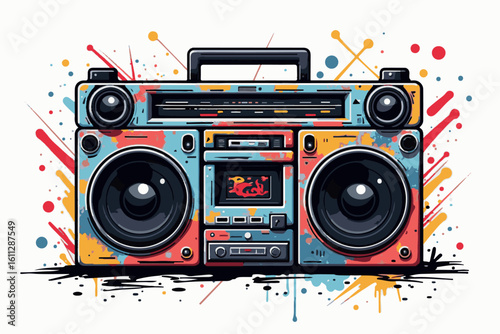 Retro Boombox with Colorful Graffiti Design