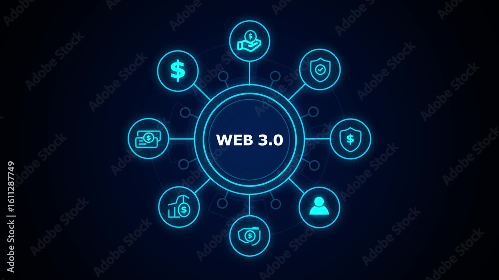 web 3.0 ,Business, technology, internet and networking concept ,blockchain business concept ,decentralized financial system ,blue and binary background.