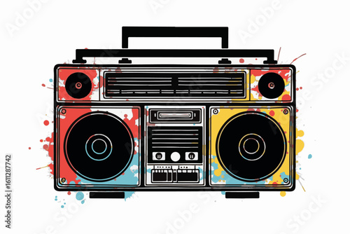 Retro Boombox with Colorful Graffiti Design