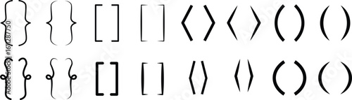 Bracket, braces, parenthes vector set. Braces or text brackets icon collection. Curly brace set. Vector illustration