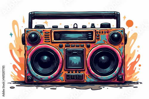 Retro Boombox with Colorful Graffiti Design