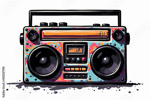 Retro Boombox with Colorful Graffiti Design