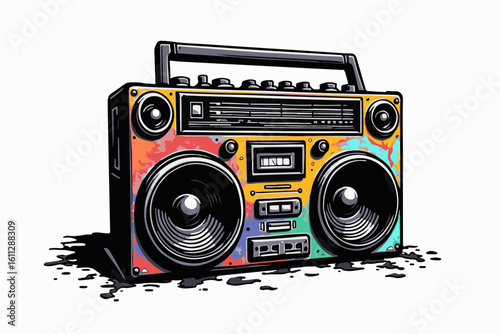 Retro Boombox with Colorful Graffiti Design