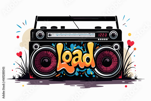 Retro Boombox with Colorful Graffiti Design