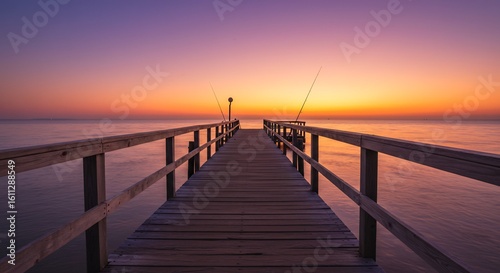 Wooden Pier at Sunset Over Ocean