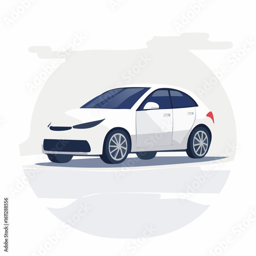 Sleek white hatchback car shown in profile view against a muted background.