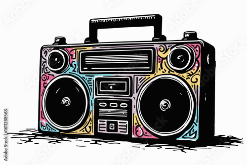 Retro Boombox with Colorful Graffiti Design