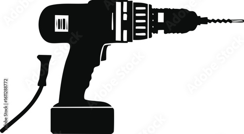 drill icon vector illustration.person, illustration, tool, icon, vector, wall, golf, music, player, signs, silhouette, structure, sword, builder, engineering, golfer, guitar, sport, work, apartment, 