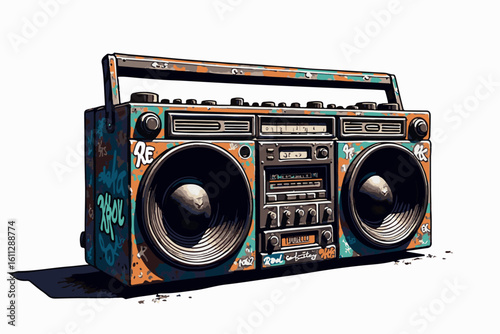 Retro Boombox with Colorful Graffiti Design