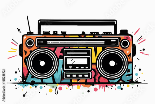 Retro Boombox with Colorful Graffiti Design