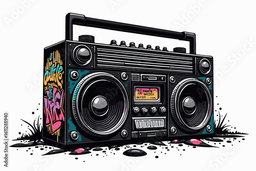 Retro Boombox with Colorful Graffiti Design